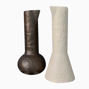 Grands Vases Gris et Blanc en Céramique de Linéasette, 1980s, Set de 2