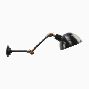Vintage French Industrial Black 2-Arm Metal & Brass Wall Light