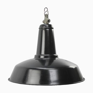 Lámpara colgante industrial francesa vintage de esmalte negro