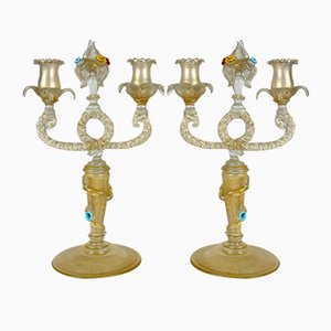 Candelabros de cristal de Murano al estilo de Barovier & Toso, Italia, años 60. Juego de 2