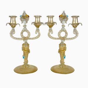 Murano Glass Candelabras in the style of Barovier & Toso, Italy, 1960s, Set of 2