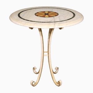 Side Table in Iron with Inlaid Marble Top, 1960s