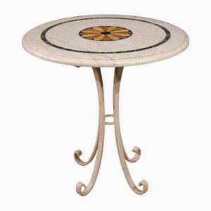 Italian Iron Side Table with Inlaid Marble Top, 1960