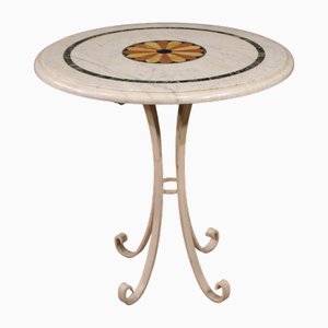 Table d'Appoint en Fer avec Plateau en Marbre Marqueté, Italie, 1960