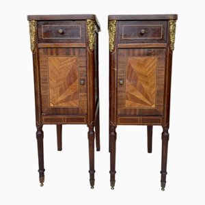 Antique French Louis XVI Walnut and Bronze Nightstands, 1920s, Set of 2