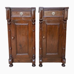 Antique Louis XVI Nightstands with White Marble Tops, 1890s, Set of 2