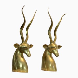 Sculptures d'Antilope Kudu en Laiton attribuées à Karl Springer, 1970s, Set de 2