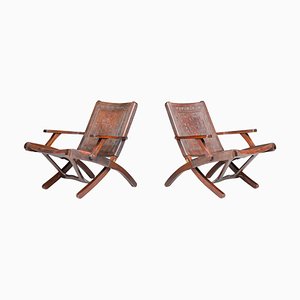 Set of Cognac-Colored Saddle Leather Armchairs Ecuador from Angel I. Pazmino, 1970s