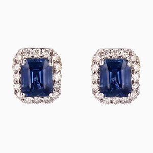 Modern Sapphire Diamonds 18 Karat White Gold Rectangular Stud Earrings, Set of 2