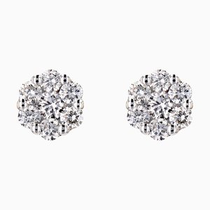 Modern 0.69 Carat Diamond 18 Karat White Gold Flower Stud Earrings, Set of 2