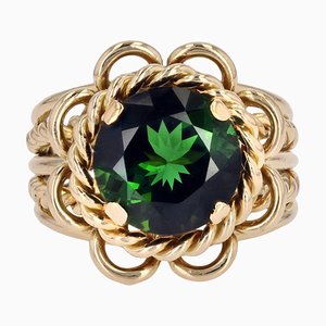 4.34 Carats Green Tourmaline 18 Karat Yellow Gold Ring, 1960s