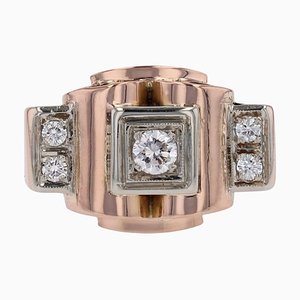 French Diamonds 18 Karat Rose Gold Tank Ring, 1940s