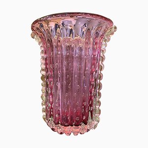 Jarrón Barovier Mid-Century de cristal de Murano rosa, años 50