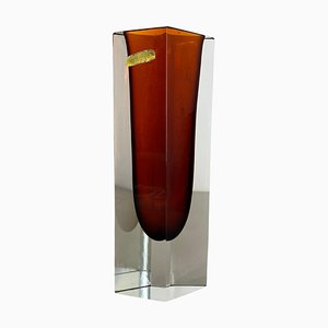 Large Ochre Murano Glass Sommerso Vase by Flavio Poli, 1970s
