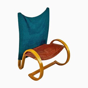 Curved Wood Armchair in Green Velvet from Westnofa, 1960s