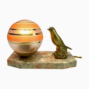 French Art Deco Table Lamp with Stylized Spelter Representation of Bird, 1935