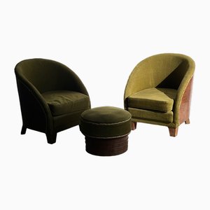 Vintage Senior Sessel & Fußstütze, 1950er, 3er Set