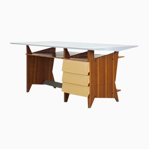 Bureau Moderniste avec Trois Tiroirs, Rangement de Livres et Plateau de Table en Formica Bleu Clair, 1960s