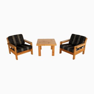 Vintage Armchairs & Coffee Table, Sweden, 1970s, Set of 3