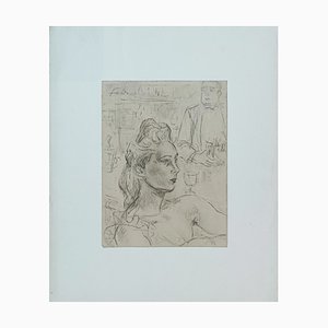 Henri Fehr, Attablée au bar, Crayon on Paper