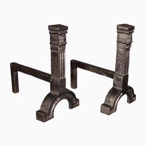 Large English Victorian Adirons in Cast Iron, 1890s, Set of 2