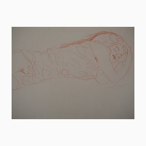 Lithographie Signée Gustav Klimt, Femme Endormie, 1919