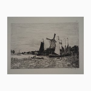 Claude Monet, Moulins et Marais en Hollande, Etching, 1873