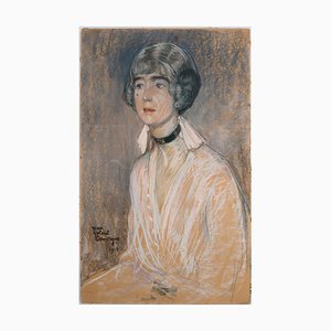 Jean-Gabriel Domergue, Portrait d'une femme élégante, Dessin Original au Pastel