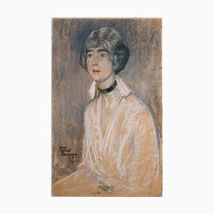 Jean-Gabriel Domergue, Retrato de una mujer elegante, Dibujo al pastel original