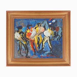 Pierre Ambrogiani, The Bullfighters, Signed Oil on Panel, Framed