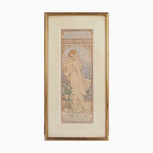 Alphonse Mucha, La dama de las camelias (Sarah Bernhardt), 1897, Litografía original firmada