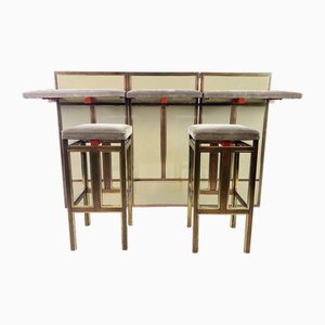 Vintage Bar with Stools from Maison Jansen, 1970s, Set of 3