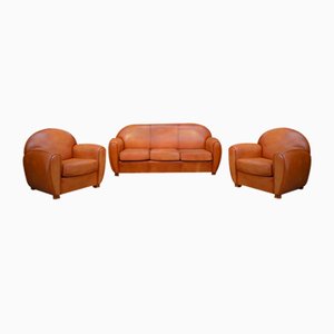 Leather Armchairs and Sofa, Set of 3