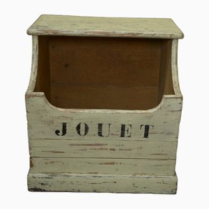 Fir Tree Toy Chest with 4 Metal Casters in Broken White Patina, 1930s