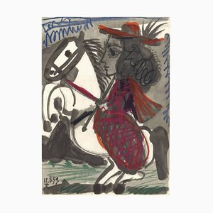 Lithographie Originale Pablo Picasso, Jacqueline Riding Horse de Toros y Toreros, 1961