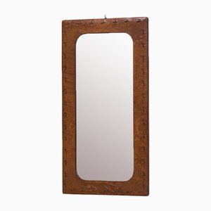 Vintage French Leather-Covered Wall Mirror, 1950s