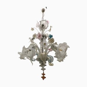 Lámpara de araña arlequín veneciana grande de cristal de Murano, años 60