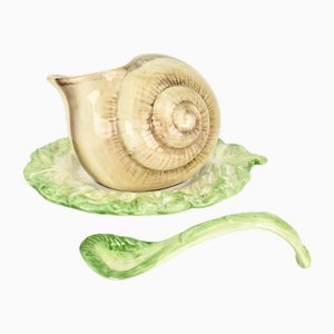 Italian Ceramic Snail on Cabbage Saucière, 1970s, Set of 2