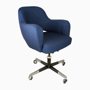 Italian Blue Fabric and Metal Swivel Desk Chair, 1960s-1970s