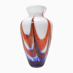 Vintage Orange, White and Blue Murano Glass Vase attributed to Carlo Moretti, 1970s