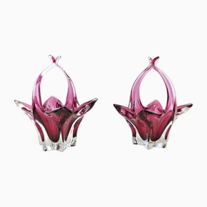 Vide-poches Vintage en Verre de Murano Rose, Italie, 1950s, Set de 2