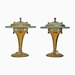 Brass and Glass Table Lamps attributed to Pietro Chiesa for Fontana Arte, 1950s, Set of 2