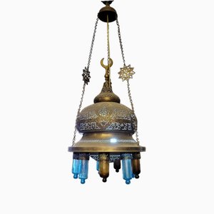Turkish Gilt Brass and Crystal Ceiling Lamp