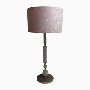Vintage Table Lamp with Metal Foot with Glass Ceremony and Pink Fabric, 1970s