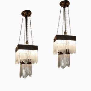 Lampe à Suspension en Bronze et Cristal, Set de 2