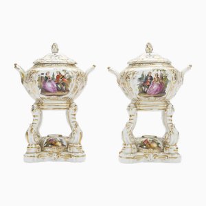 German Perfume Burners in Porcelain, 1800s, Set of 2