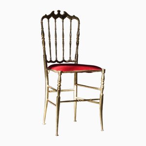 Chaises Chiavari en Laiton et Velours Rouge, Italie, 1969