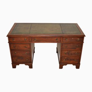 Bureau Piédestal Géorgien en Cuir, 1800s