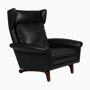Lounge Chair in Original Black Leather by Aage Christiansen for Esra Møbeler, 1960s