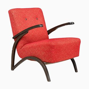 Lounge Chair in Original Red Upholstery from Jindrich Halabala, Czech Republic, 1930s